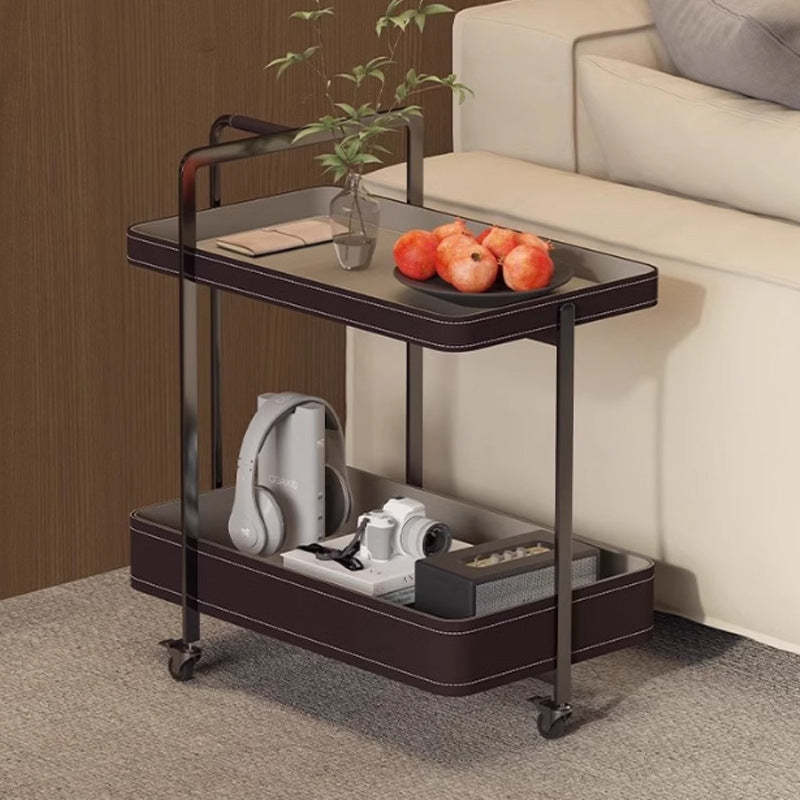 Scandinavian Saddle Leather 2-Tier Side Table — Black