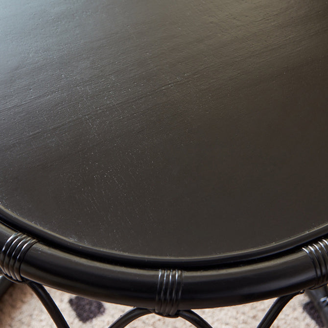 Scandinavian Cylinder Rattan Wood Side Table