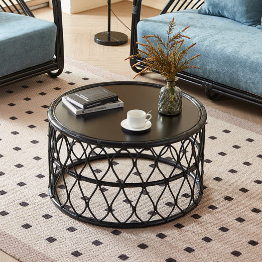 Nordic 1-tier net coffee tables in rattan wood