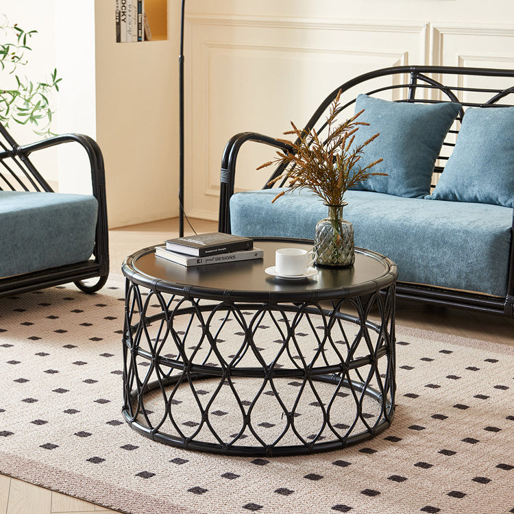 Scandinavian Rattan Net 1-Tier Coffee Table — Black