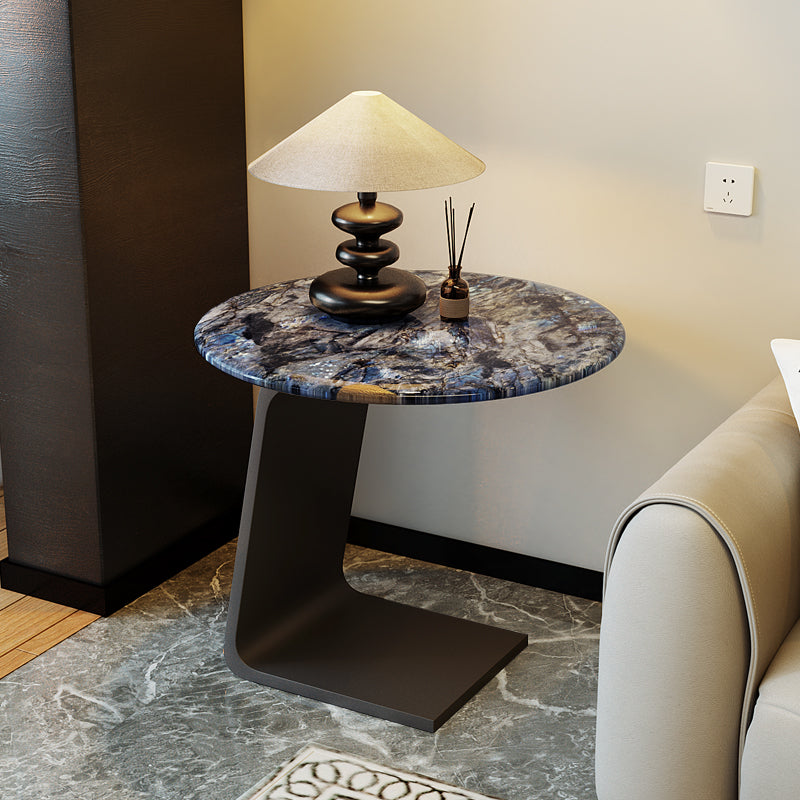 Nordic Marble Glass 2-Tier End Table — Black Carbon Steel - Transparent Glass