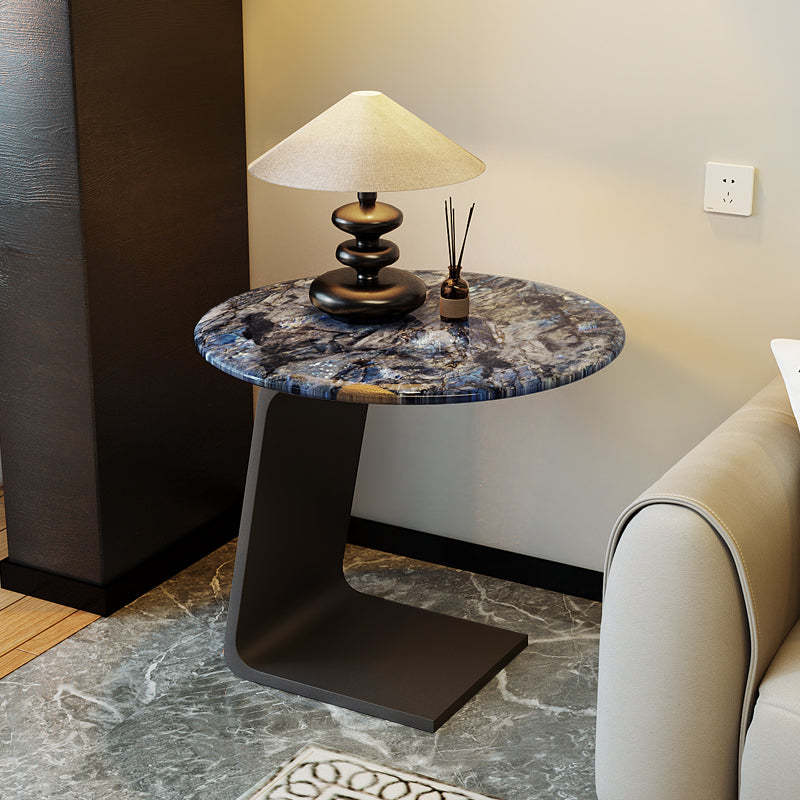 Nordic Marble Glass 2-Tier End Table — Black Carbon Steel - Transparent Glass