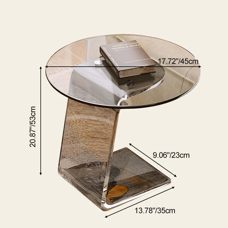 Nordic Marble Glass 2-Tier End Table — Black Carbon Steel - Walnut Color Density Board