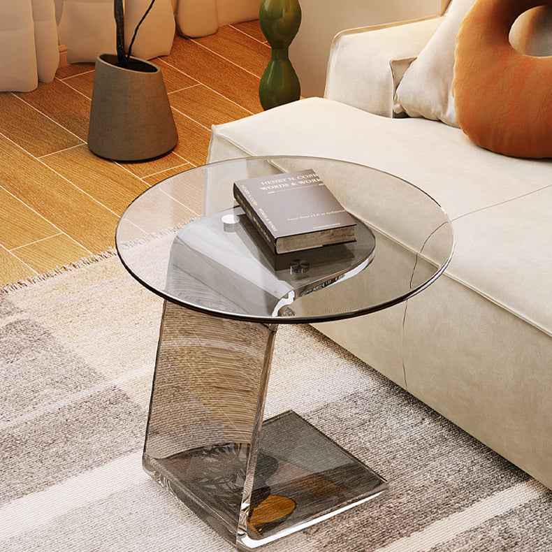 Nordic Marble Glass 2-Tier End Table — Black Transparent Acrylic - Walnut Color Density Board