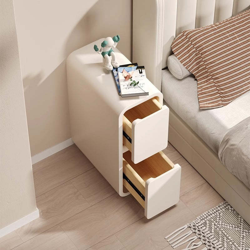 Minimalist Leather Wood 2-Drawer Nightstand — Milk Tea Color