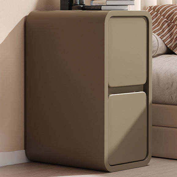 Minimalist Leather Wood 2-Drawer Nightstand — Milk Tea Color
