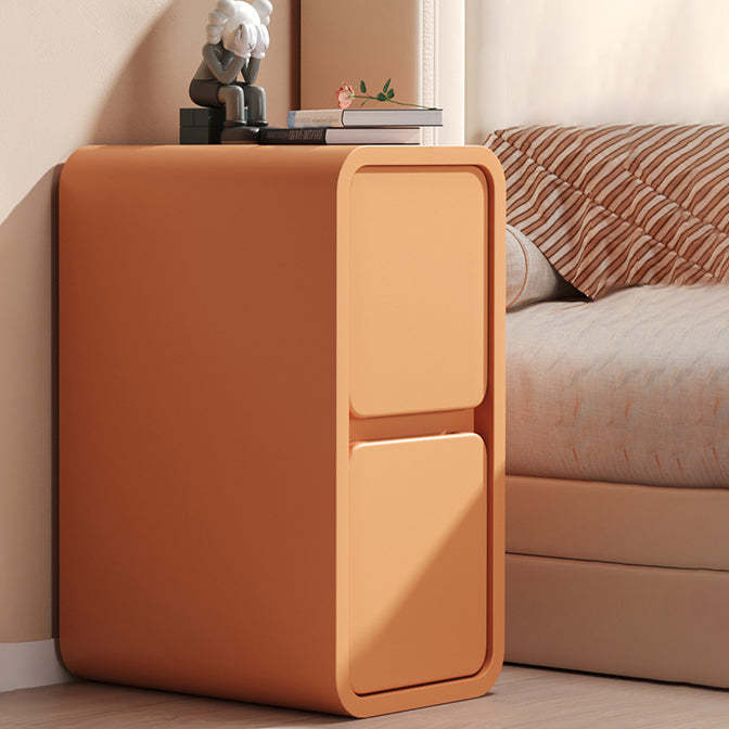 Minimalist Leather Wood 2-Drawer Nightstand — Off White