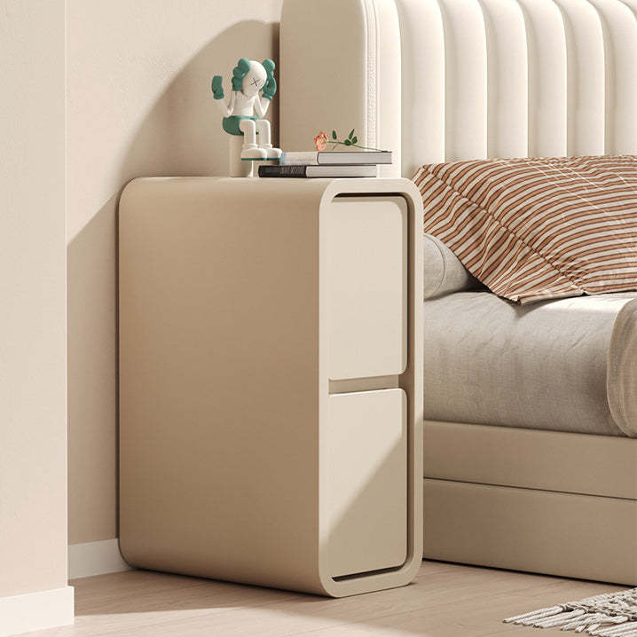 Minimalist Leather Wood 2-Drawer Nightstand — Orange