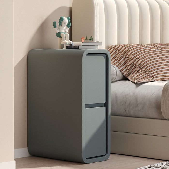 Minimalist Leather Wood 2-Drawer Nightstand — Dark Gray