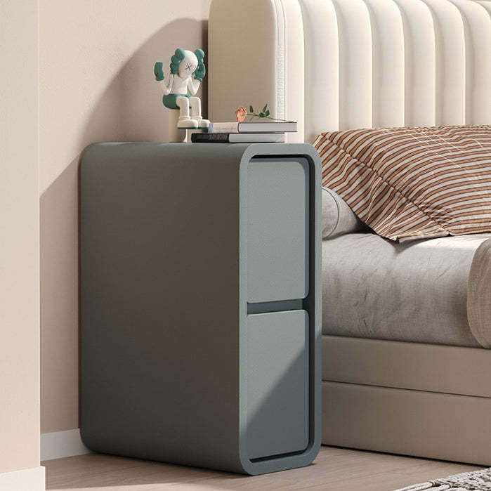 Minimalist Leather Wood 2-Drawer Nightstand — Dark Gray