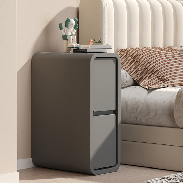 Minimalist Leather Wood 2-Drawer Nightstand — Coffee Color