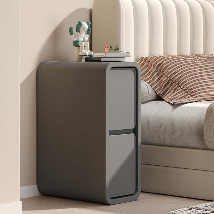 Minimalist Leather Wood 2-Drawer Nightstand — Coffee Color