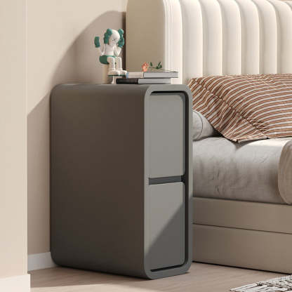 Minimalist Leather Wood 2-Drawer Nightstand — Coffee Color