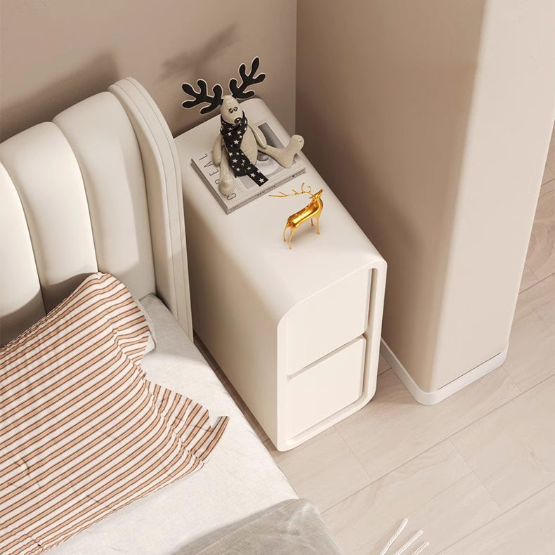 Minimalist Leather Wood 2-Drawer Nightstand — Orange