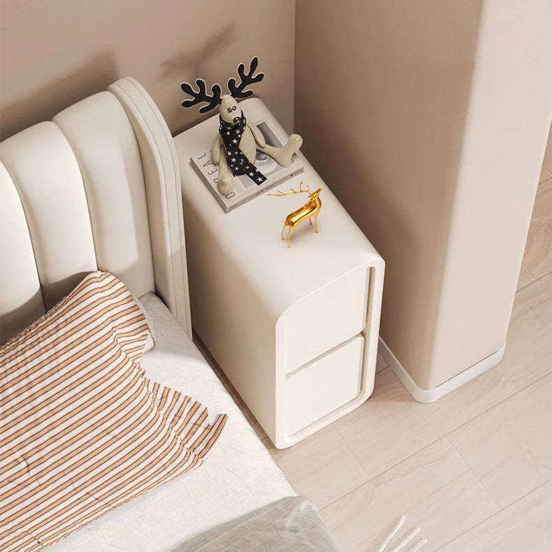Minimalist Leather Wood 2-Drawer Nightstand — Orange