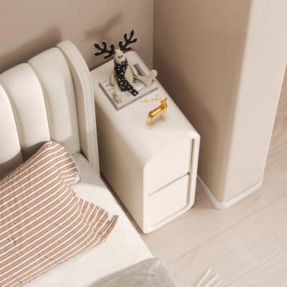 Minimalist Leather Wood 2-Drawer Nightstand — Orange