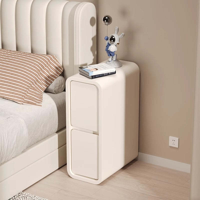 Minimalist Leather Wood 2-Drawer Nightstand — Milk Tea Color