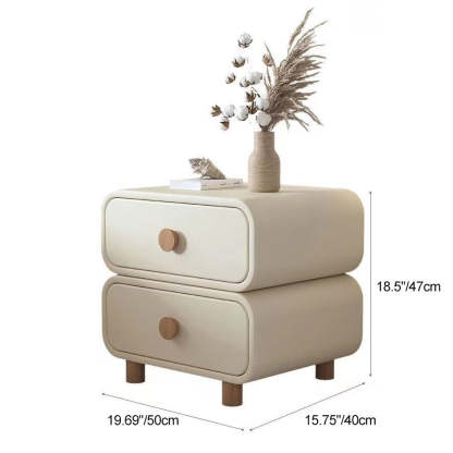 Scandinavian Wood Leather 2-Drawer Nightstand — Dark Gray