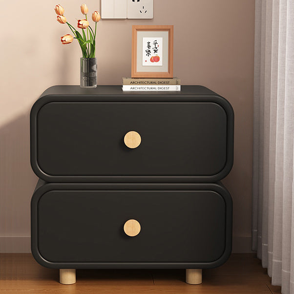 Scandinavian Wood Leather 2-Drawer Nightstand — Black