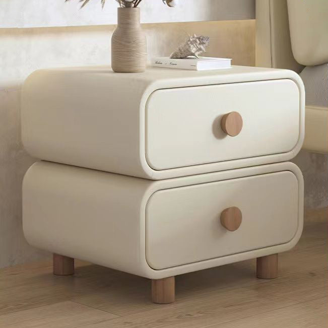 Scandinavian Wood Leather 2-Drawer Nightstand