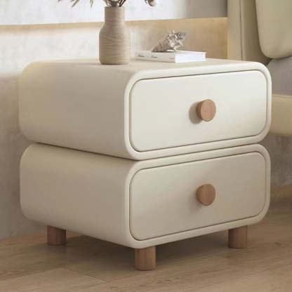 Scandinavian Wood Leather 2-Drawer Nightstand