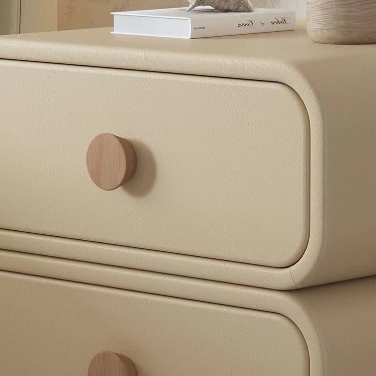 Scandinavian Wood Leather 2-Drawer Nightstand — Light Gray