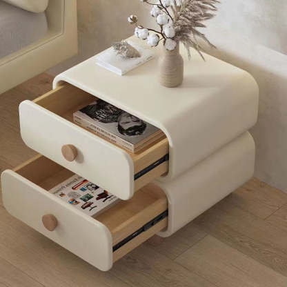 Scandinavian Wood Leather 2-Drawer Nightstand