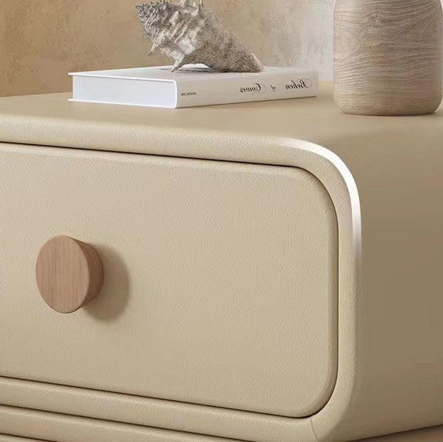 Scandinavian Wood Leather 2-Drawer Nightstand