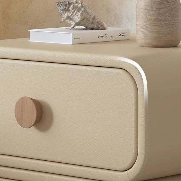 Scandinavian Wood Leather 2-Drawer Nightstand