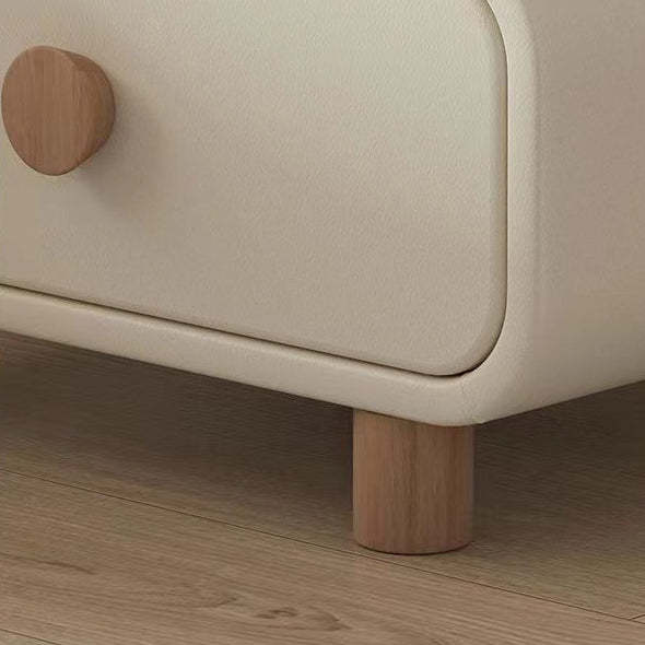 Scandinavian Wood Leather 2-Drawer Nightstand