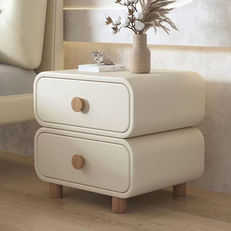 Scandinavian Wood Leather 2-Drawer Nightstand