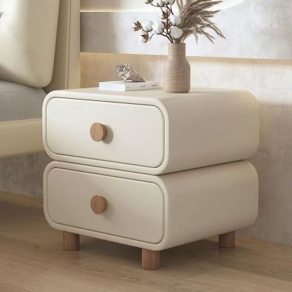 Scandinavian Wood Leather 2-Drawer Nightstand