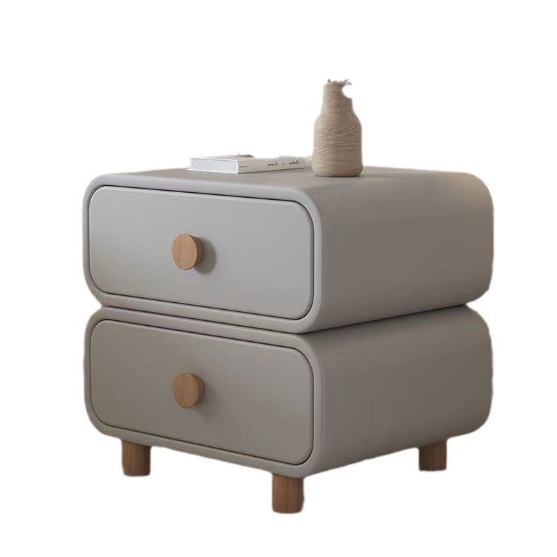 Scandinavian Wood Leather 2-Drawer Nightstand