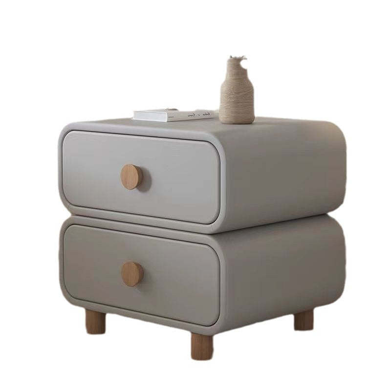 Scandinavian Wood Leather 2-Drawer Nightstand