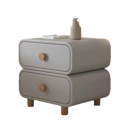 Scandinavian Wood Leather 2-Drawer Nightstand