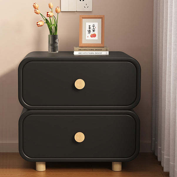 Scandinavian Wood Leather 2-Drawer Nightstand — Black