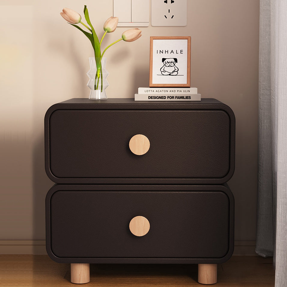 Scandinavian Wood Leather 2-Drawer Nightstand