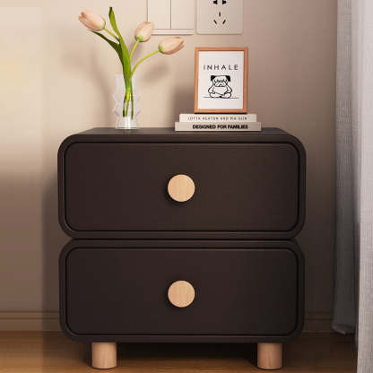 Scandinavian Wood Leather 2-Drawer Nightstand