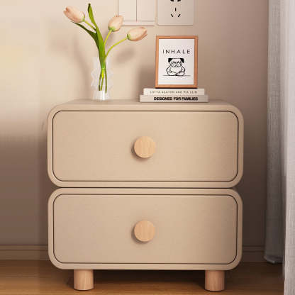Scandinavian Wood Leather 2-Drawer Nightstand — Khaki