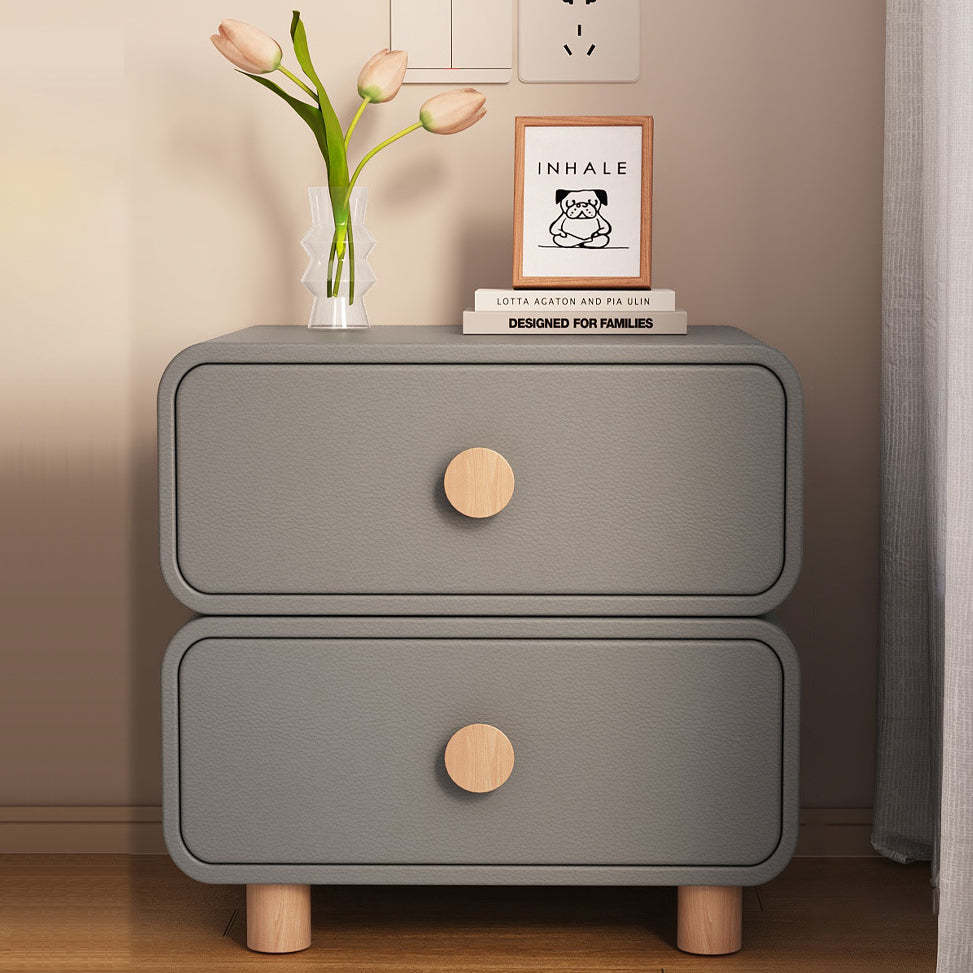 Scandinavian Wood Leather 2-Drawer Nightstand