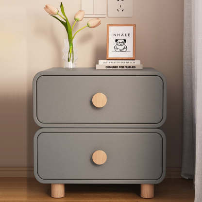 Scandinavian Wood Leather 2-Drawer Nightstand