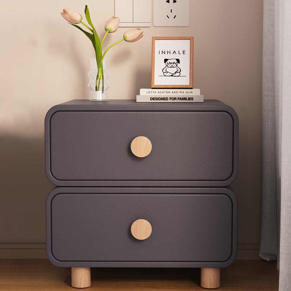 Scandinavian Wood Leather 2-Drawer Nightstand