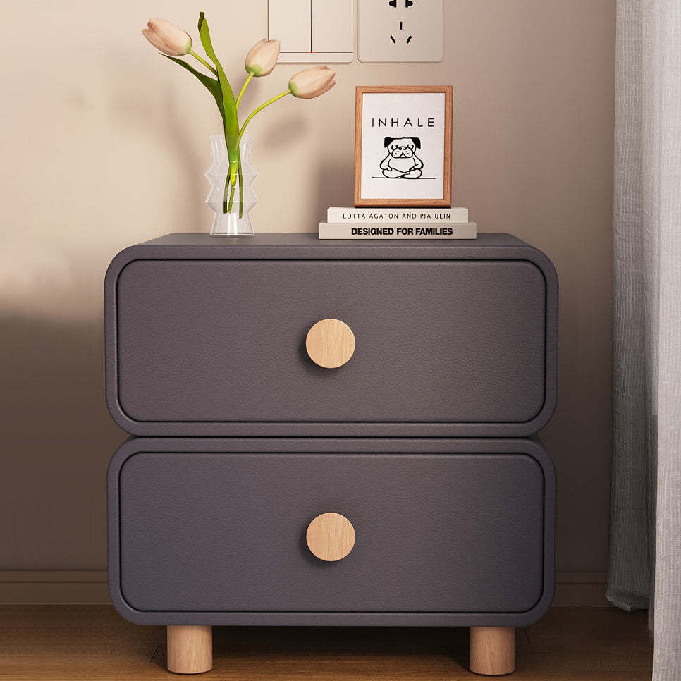 Scandinavian Wood Leather 2-Drawer Nightstand
