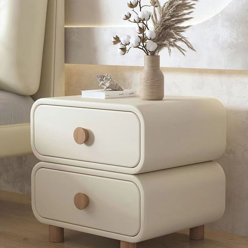 Scandinavian Wood Leather 2-Drawer Nightstand