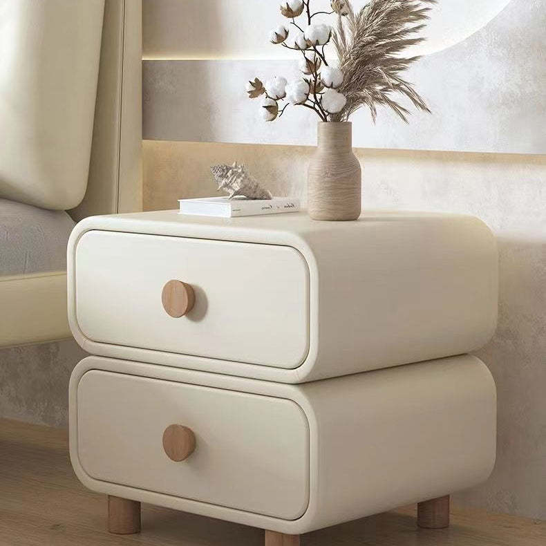 Scandinavian Wood Leather 2-Drawer Nightstand
