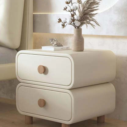 Scandinavian Wood Leather 2-Drawer Nightstand