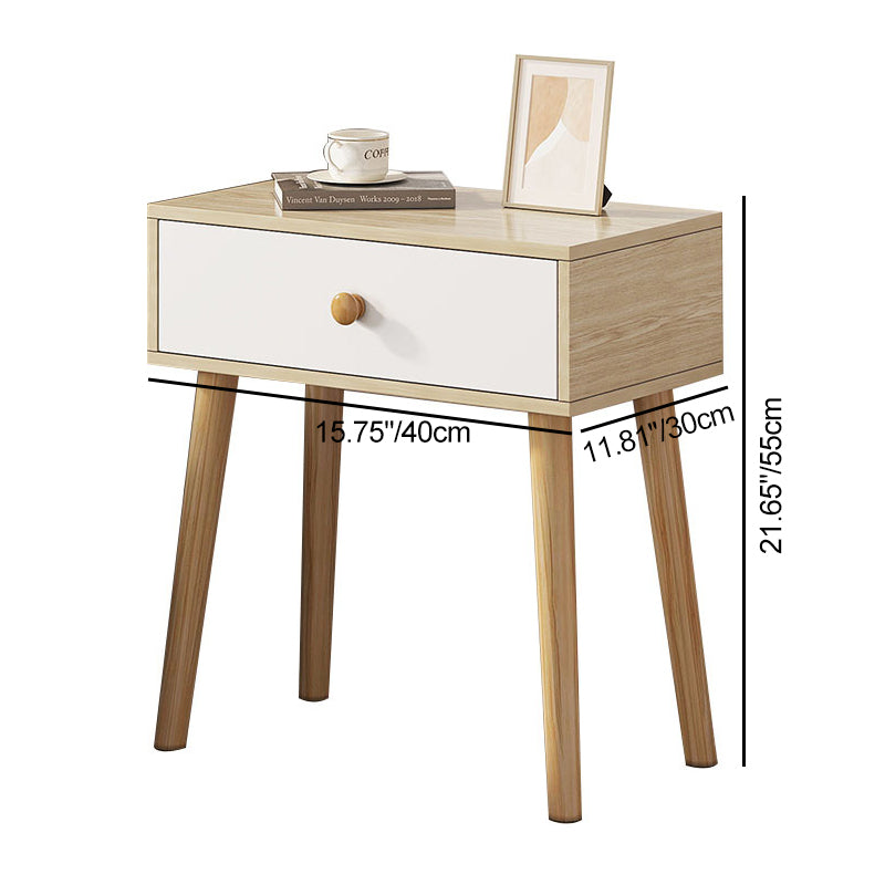 Contemporary Solid Wood Side Table with Drawer — Without Drawer / Wood Color