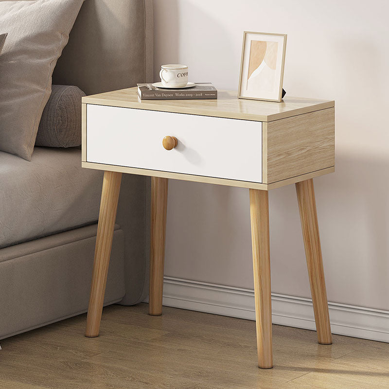 Contemporary Solid Wood Side Table with Drawer — With Drawer / Wood Color