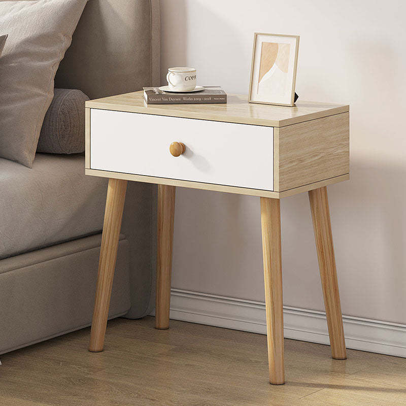 Contemporary Solid Wood Side Table with Drawer — With Drawer / Wood Color
