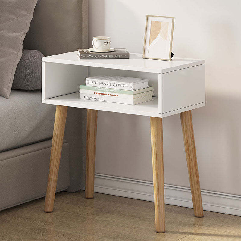 Contemporary Solid Wood Side Table with Drawer — Without Drawer / White